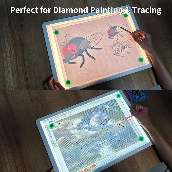 TOHETO Rechargeable A3 Light Board with Stand, Bag, Super Bright Magnetic Light Pad with Side Buttons, Wireless Light Box for Tracing and Drawing, Cordless Light Table for Diamond Painting, Sketching