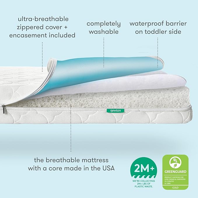 Newton Baby Crib Mattress and Toddler Bed - Waterproof - Ultra-Breathable Proven to Reduce Suffocation Risk, 100% Washable, Better Than Organic, 2-Stage Removable Cover, Deluxe 5.5" Thick - White