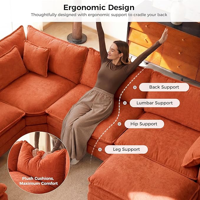 ELUCHANG 150" Oversized V-Shaped Cloud Couch Modular Sectional Sofa - Image 5