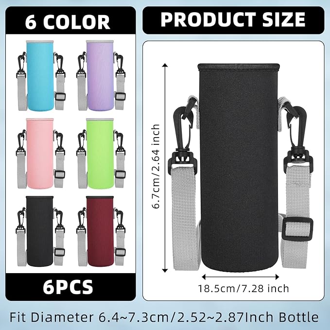 Rtteri 6 Pcs Neoprene Water Bottle Carrier Bag with Adjustable Shoulder Strap 32oz Insulator Water Bottle Cover Holder Cooler Sleeve for Stainless Steel/glass/plastic (Cute)