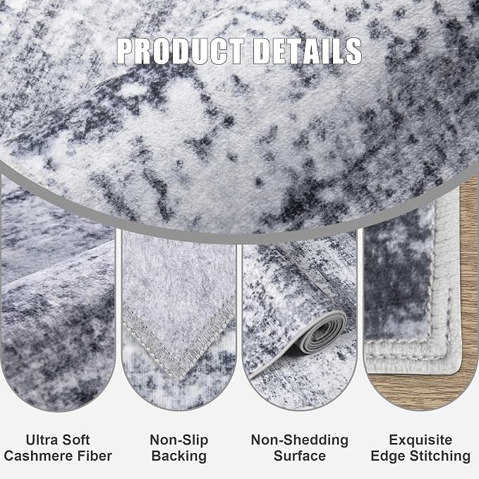 Round Area Rug for Living Room: 5 ft Washable Modern Abstract Soft Thin Rug - Image 5