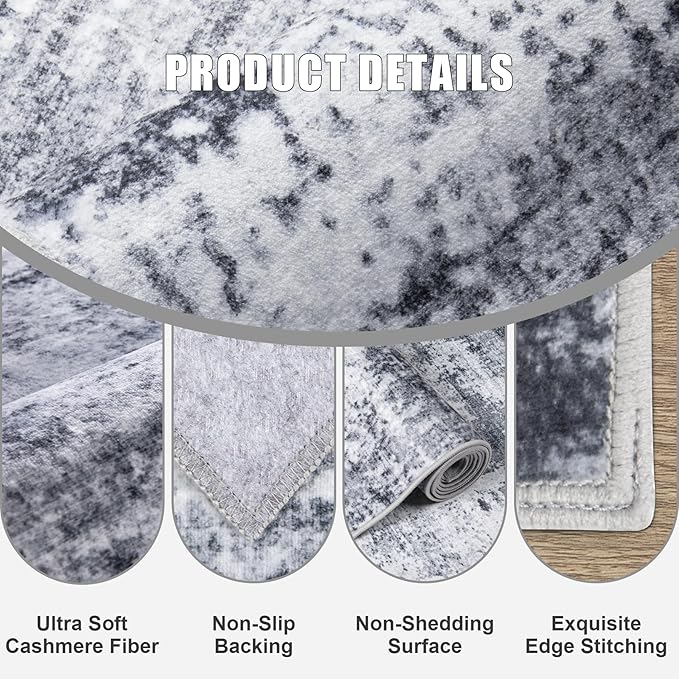 Round Area Rug for Living Room: 4 ft Washable Modern Abstract Soft Thin Rug - Image 5