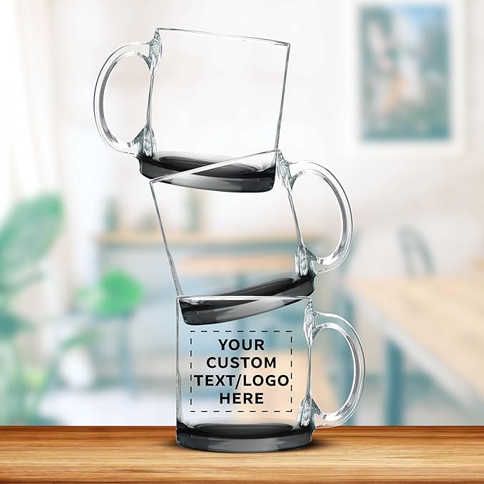 Custom Libbey Clear Glass Coffee Mugs 13 oz. Set of 10, Personalized Bulk Pack - Perfect for Coffee, Tea, Espresso, Hot Cocoa, Other Beverages - Black Bottom