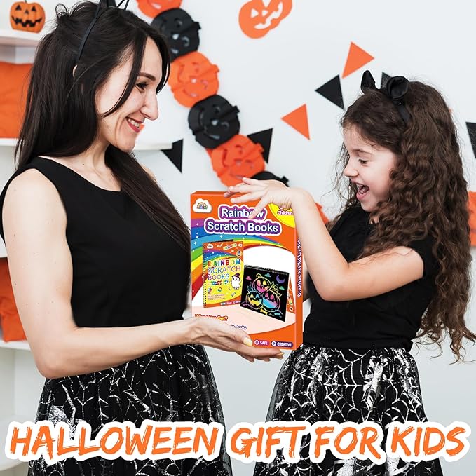 ZMLM Scratch Paper Art-Crafts Gift: 2 Pack Rainbow Notebooks Supplies Toys for 3 4 5 6 7 8 9 10 Years Old Girls and Boys Kids Halloween Birthday Party Games