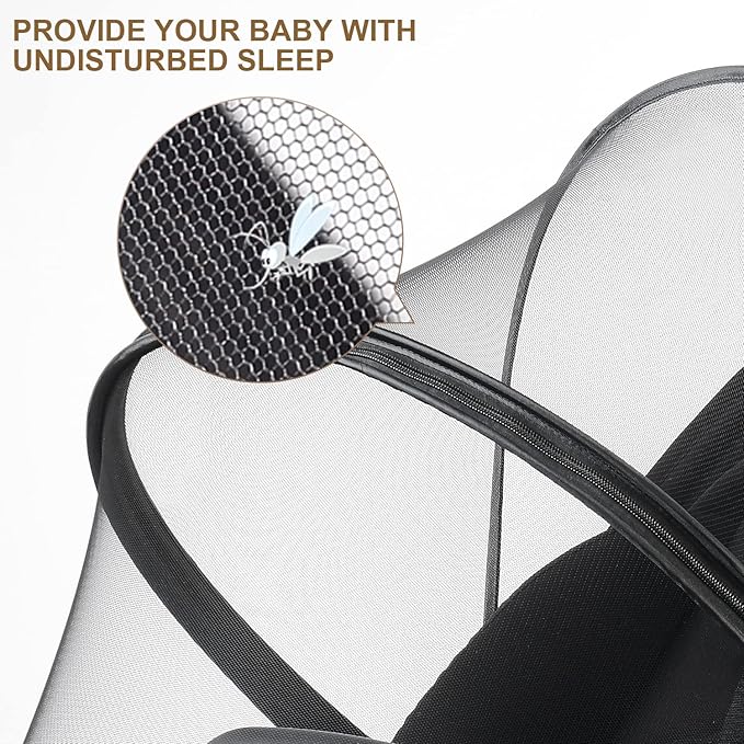 Baby Mosquito Net with Double Zipper Bassinet Stroller Cover for Baby/Stroller/Car Seat/Cradles/Carriers, Easy to Use, Visible Breathable Mesh, Keep Insects/Bugs/Cats Out, Black