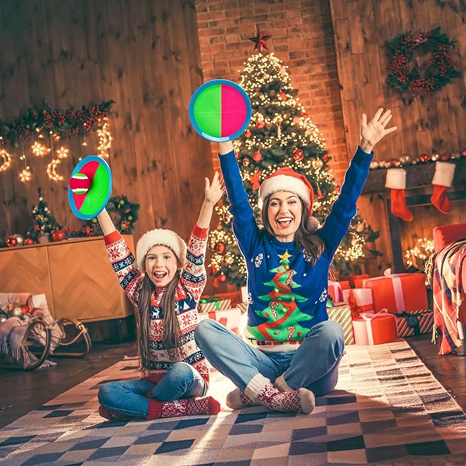 Toss and Catch Ball Set 4 Pack - Beach Toys Pool Toys Outdoor Games for Family Toddlers Kids Adults - Outside Yard Games- Classic Birthday Gift for 3 4 5 6 7 8 9 10 11 12+ Years Old Boys Girls