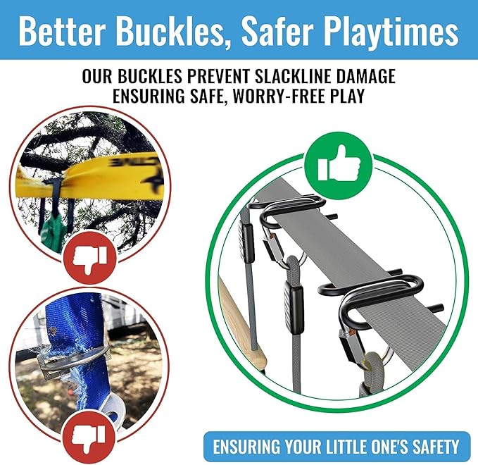 Ninja Warrior Obstacle Course for Kids – 2 x 50 ft Slacklines with 10 Weatherproof Obstacles – Monkey Net, Ratchet-Tight Technology, Supports Up to 880 lbs – Climbing & Swinging Equipment