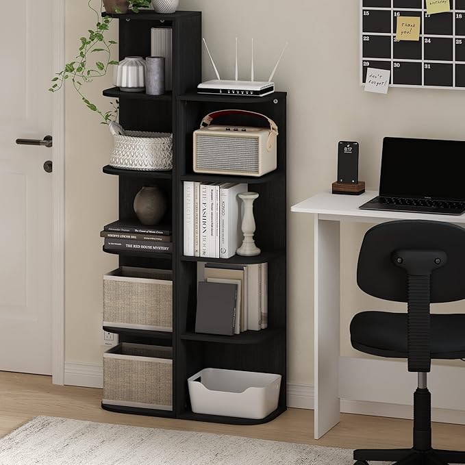 Furinno Pasir 5-Tier Corner Open Shelf Bookcase, Blackwood