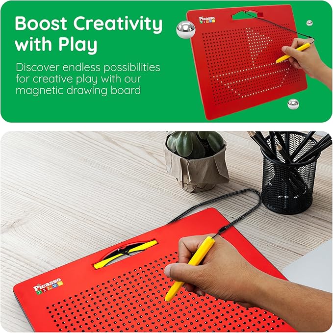 Picasso Toys Magnetic Drawing Board 12x10 inch Large 748 Bead Magnet Tablet Pad Erasable Reusable Writing Playboard STEM Toys Educational Playset Open-Ended Learning Kit Child Brain Development PTB01