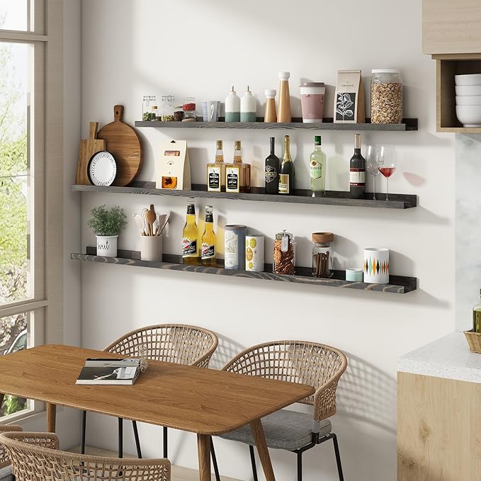 36 Inches Floating Shelves for Wall, Solid Pine Wood Picture Ledge Shelves, Wall Shelves with Lips, Nursery Book Shelves for Toys Storage Living Room Bedroom Photo Frames (2 Pcs, Grey)