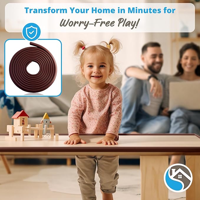 Premium 12ft Edge Protector for Baby, Odorless & Waterproof Edge Protector with 3M Adhesive Tape, Non-Toxic to Baby Proof Corners and Edges, Wall Corner Protector & Desk Edge Cushion Brown