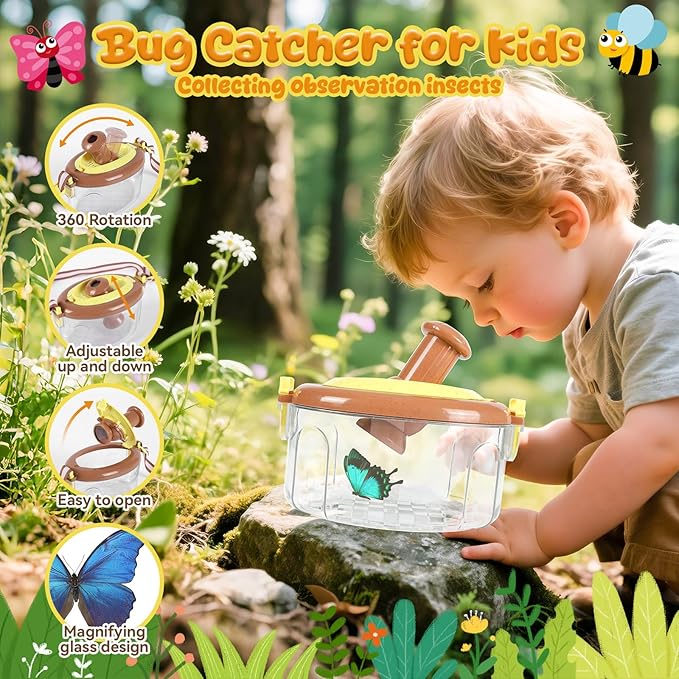 STEM Outdoor Exploration Kit for Kids Ages 3-12, 21PCS Bug Catcher Set with Pop-Up Tent Binoculars Magnifying Glass Camping Adventure Educational Toys Gift for Boys Girls Bug Catcher Kit for Toddlers