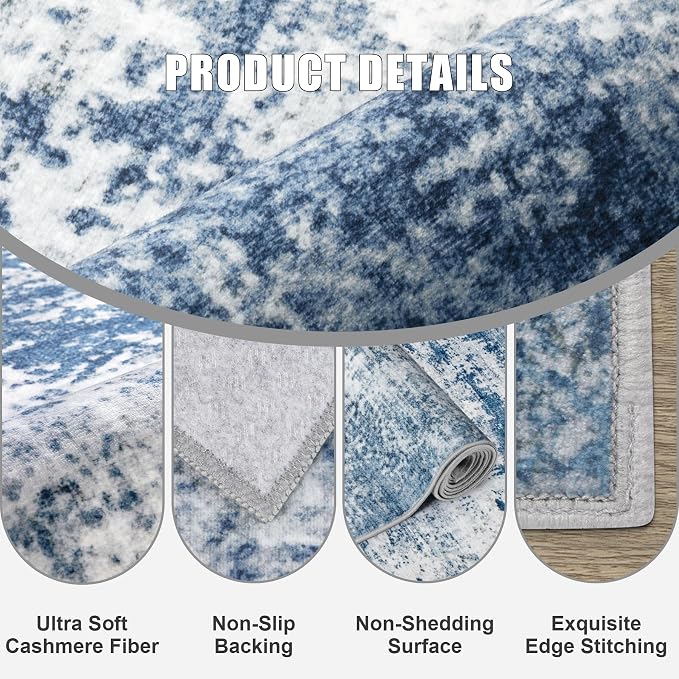 Round Area Rug for Living Room: 5 ft Washable Modern Abstract Soft Thin Rug - Image 5