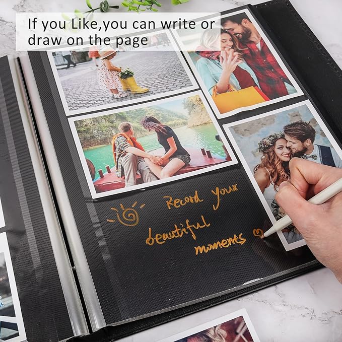 RECUTMS Magnetic Self-Stick Photo Album, DIY Scrapbook 60 Pages Black Inner Page Leather Cover for Wedding Baby Family Graduation Photo Album Holds 3x5 4x6 5x7 6x8 8x10 Photos