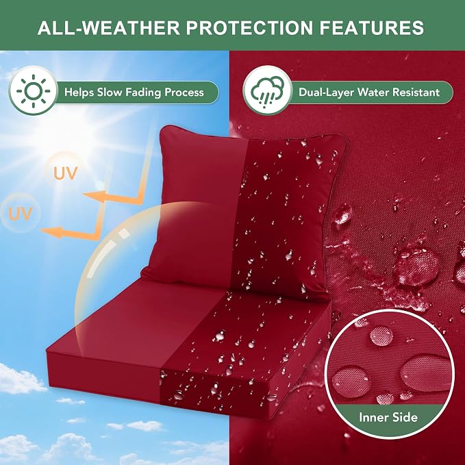 Summsun Outdoor Chair Cushions Set of 2, Waterproof Back Pillow and Seat - Image 3