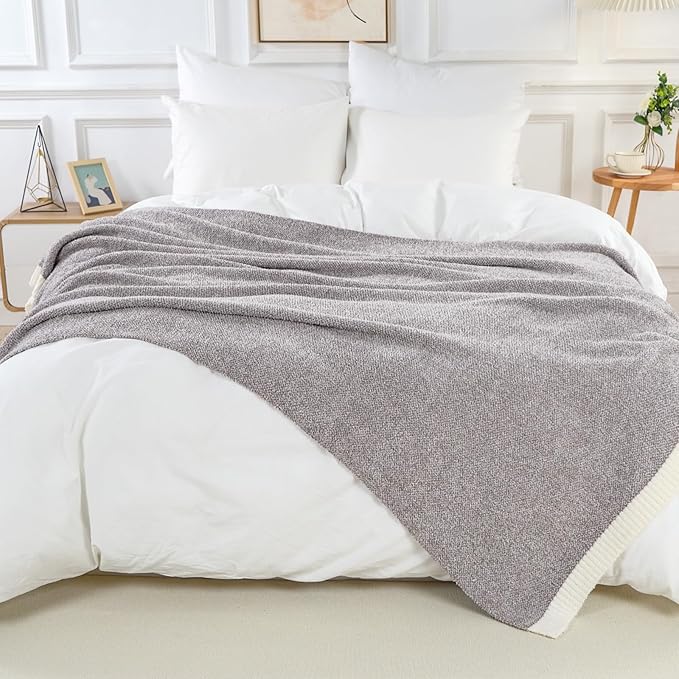 NEXHOME PRO Super Soft Throw Blankets for Couch, Twin Size Cozy Blankets Reversible Knit Blanket for Women, Fuzzy Plush Lightweight Throws for Sofa, Bed, Picnic, Taupe Grey, 60 x 80 inches