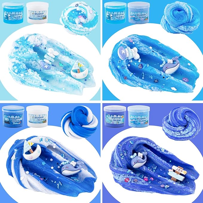 6 Packs Slemes, Blue Slime Kit - Cloud Slime kit for Boys Girls Ages 8-12, for Kids Slime Set Party kit Goodie Bag Stuffers, 4 5 6 7 8 9 10 Year Old Girl Birthday Gift Cute Stuff