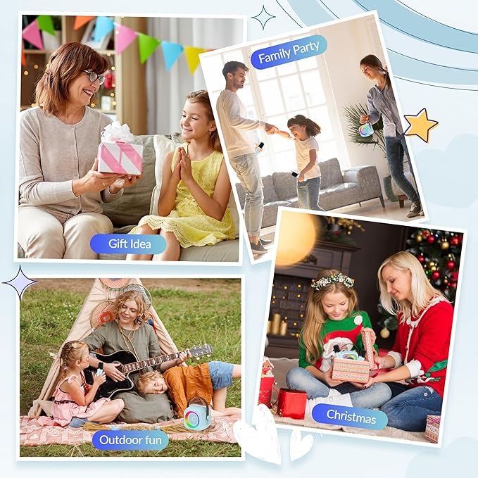 Karaoke Machine, Portable Bluetooth Speaker with 2 Wireless Microphones for Kids, Karaoke Toys Gifts Toys for Girls Boys Family Home Party (Blue)