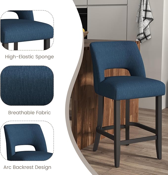 VKNOW Bar Stools Set of 4, Modern Counter Height Bar Stools - Image 8