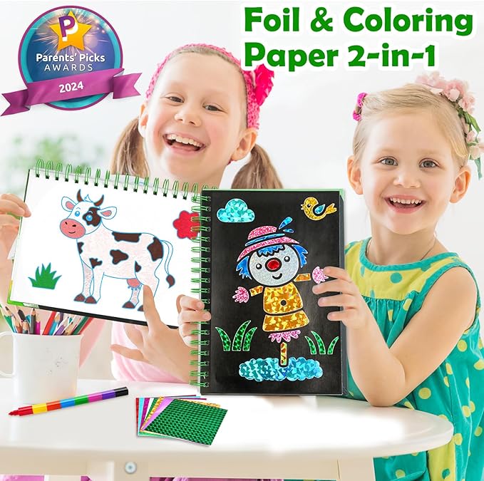 FUNNYB&G Foil Art Craft Activity for Kids - Gift for Girls Boys Crafts for Kids Fun Art Supplies DIY Creative Travel Toy, Birthday Gift Party Favor Toys for Girls Boys 4 5 6 7 8 9 Years Old(Farm)