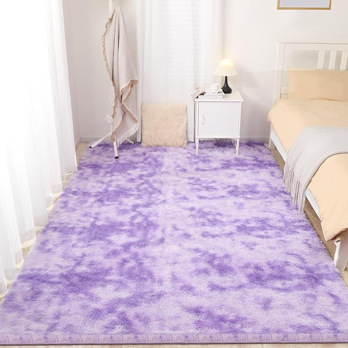 Luxury 3x5 Area Rug, Ultra Soft Rugs for Living Room, Plush Carpet Rugs for Bedroom, Non-Slip Indoor Rug for Nursery, Study Room, Playroom, Home Decor, Tie-Dyed Purple