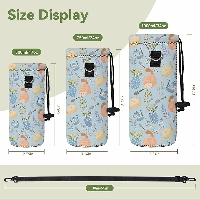 Neoprene Water Bottle Carrier Bag with Adjustable Shoulder Strap for Men Women Walking Hiking,Portable Insulated Holder Case for Stainless Steel/Glass/Plastic Bottles