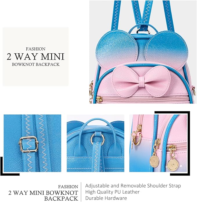 KL928 Girls Bowknot Polka Dot Cute Mini Backpack Small Daypacks Convertible Shoulder Bag Purse for Women