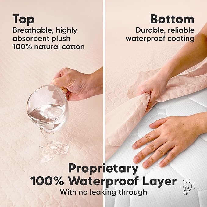 Waterproof Crib Mattress Protector Cover Fitted - 2-Pack Quiet Baby Crib Mattress Pad Sheets, 52" x 28" Soft Quilted Cotton Baby Sheet, Machine Washable, Easy Fit, Durable (Mist Rose/Mavy)