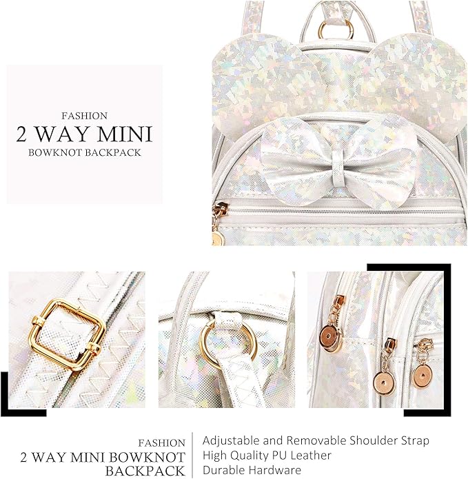 KL928 Girls Bowknot Polka Dot Cute Mini Backpack Small Daypacks Convertible Shoulder Bag Purse for Women