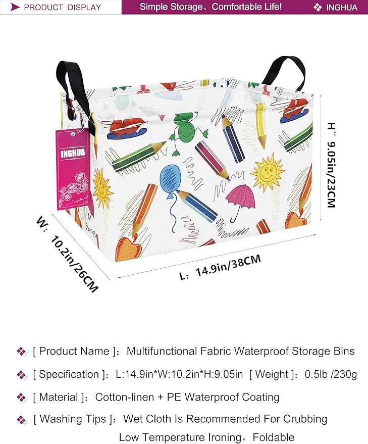 Rectangular Storage Basket Fabric Organizer Bin for Toys,Books,Clothes,Gifts,Pets-Perfect for Home,Office,Nursery,Dorm,Shelf(Rec-colored pencil )