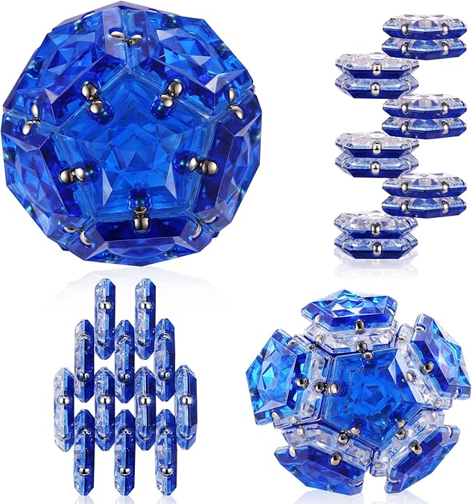 RoomyRoc Magnetic Fidget Sphere Magnets Balls - Crystal Diamond Blue - Magnet Fidgets Toy - 12 Piece Set - Creativity Beyond Imagination, Inspirational, Recreational, Desk Toys for Adults