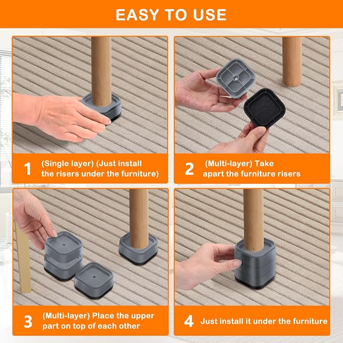 shouwuhho 9 Pack Furniture Risers Adjustable Bed Risers Heavy Duty Lifts Height - Image 7