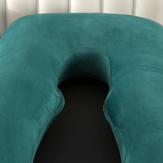 Amagoing 55 inches Pregnancy Pillows for Sleeping, U Shaped Maternity Full Body Pillow for Pregnant Women with Hip, Leg, Back, Belly Support, Removable Washable Velvet Cover (Teal Green)