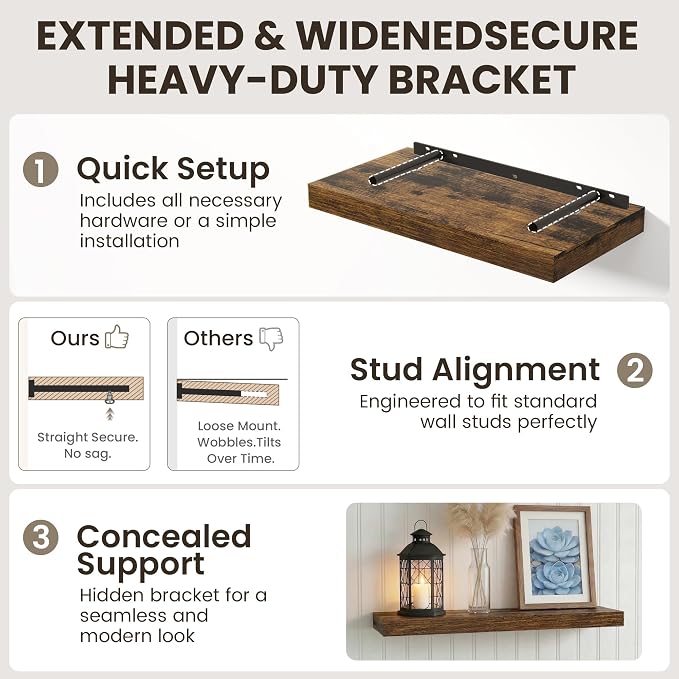 Dreamland 36 inch Floating Shelves, Rustic Wood Floating Wall Shelf - Image 4