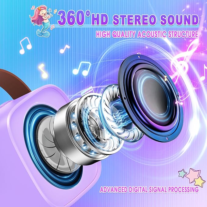 Mermaid Mini Karaoke Machine Toys: Kids Toys Girls Birthday Gifts Age 3-12+ LED Portable Bluetooth Speaker with 2 Wireless Microphone Gift Toy for 4 5 6 7 8 9 Years Old Girl Boy Kid Adult