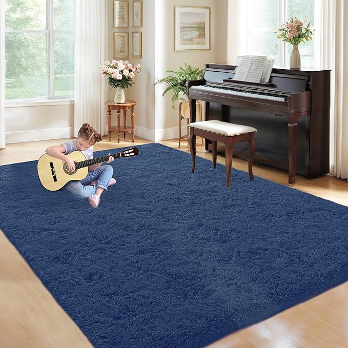 5x8 Area Rug for Living Room: Fluffy Shag Soft Washable Rugs Fuzzy Plush Indoor Carpet for Bedroom Nursery Playroom Dorm Kids Girls Boys Room (Navy Blue, 5'x8')