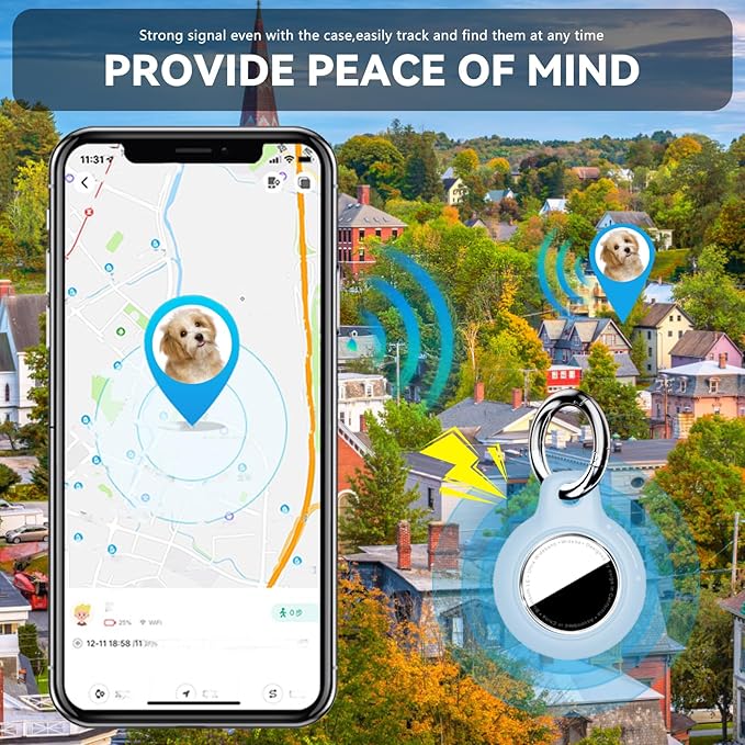 Upgrade Waterproof 2 Pack Airtags Holder with Apple Airtags Keychain, Hard PC Air Tag Case, Anti-Scratch & Shock Air tag Holder, Men's Women's Keyrings & Keychains-Black+Light Blue