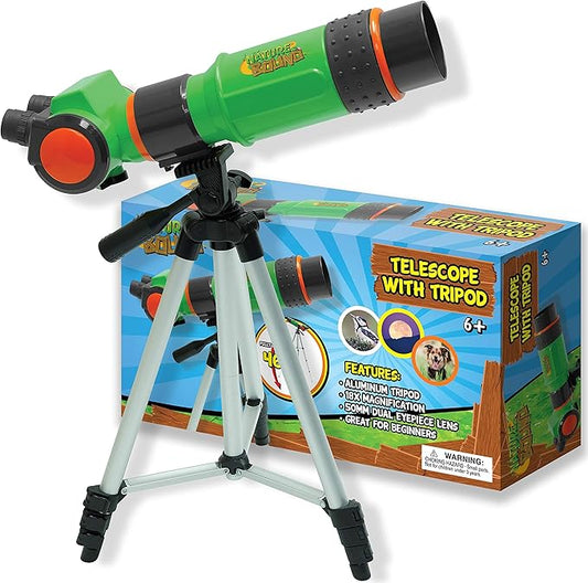 Nature Bound Telescope for Kids and Beginners, 16X Magnification and 15mm Lens for Indoor and Outdoor Use - Adjustable Tripod Included - for Kids Ages 6+, Green (NB538)