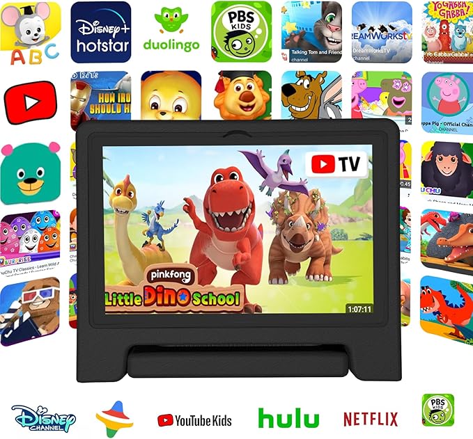 Tablet for Kids Age 3-12 10.1 inch Android 14 6000mAh 8GB RAM+64GB ROM(Expandable to 1TB Kids Tablet WiFi6 Google Kids Space Parental Control 1280 * 800 HD Screen - Black