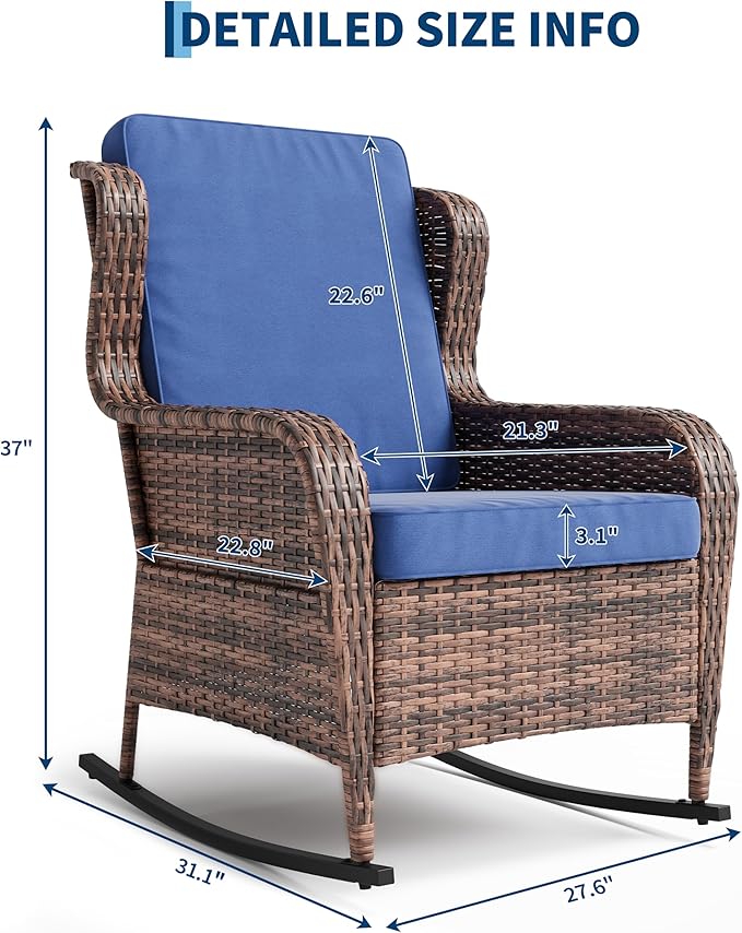 Garvee Outdoor Wicker Rocking Chair, 1 Piece Outdoor Rocking Chair, All Weather - Image 2