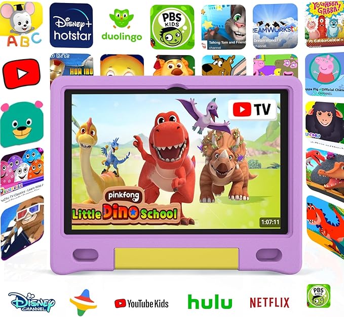 Tablet for Kids 10.1 inch Android 14, 8GB+64GB(TF 1TB) 6000mAh Kids Tablet WiFi6 Parental Control,Face Unlock, 1280 * 800 HD Screen (Purple)