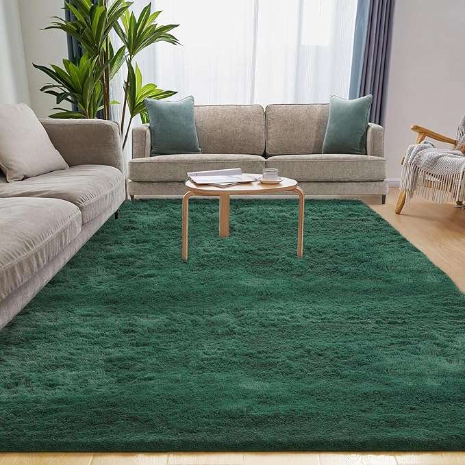 Fluffy Area Rug, 3x5 Green Rugs for Bedroom, Soft Plush Area Rugs for Living Room, Non-Slip Indoor Carpet for Nursery, Study Room, Playroom, Home Decor