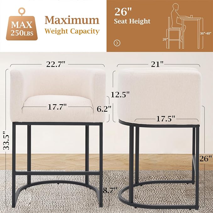 ClinQ 26" H Counter Height Bar Stools Set of 6, Modern Barrel Counter Stools - Image 2