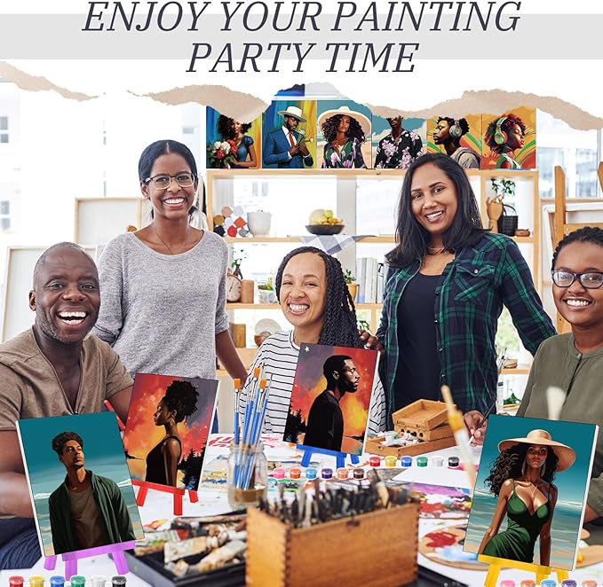 Blosssound 10 Set Pre Printed Canvas Pre Drawn Canvas Painting with Easel Kits 5" x 7" Outline Painting Panels for Beginners, DIY Craft Project, Party Favor, Home Decors(Black Couple)