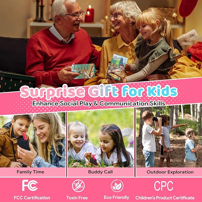 Walkie Talkies for Kids, Rechargeable Long Range Gift Toy for Ages 3 4 5-7 8-12 Year Old Girl Boy with 22 CH 2 Way Radio Flashlight 3 Mile Long Range Walkie Talkie for Outdoor Game Camping 2 Pack