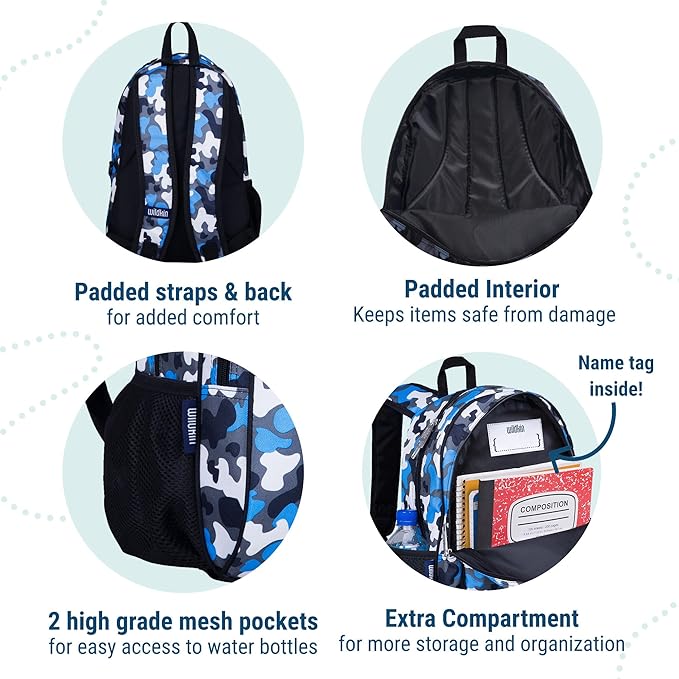Wildkin 15-inch Kids Backpack – Durable, Padded, Adjustable for School & Travel - Blue Camo