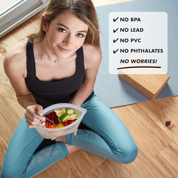 Zip Top Reusable Food Storage Bags | 3 Cup Set [Frost] | Silicone Meal Prep Container | Microwave, Dishwasher and Freezer Safe | Made in the USA