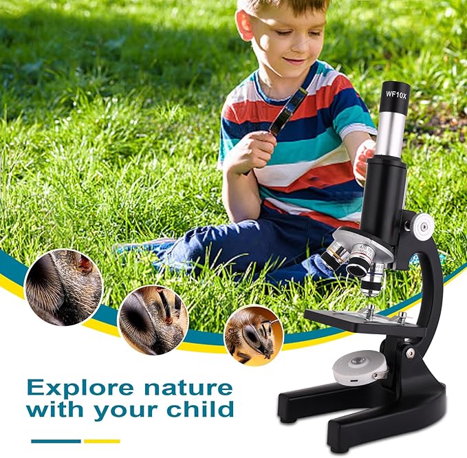 Microscope for Kids 40X-2000X, Microscope for Children 8-12 Years Old with LED Fill Light, Slides and specimens Ideal for School Labs Homeschooling