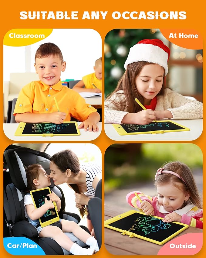 Bravokids LCD Writing Tablet for 3-8 Year Old Girls and Boys - 10 Inch Electronic Doodle Board Drawing Pad, Educational Birthday Gift for Kids and Toddlers (Yellow)