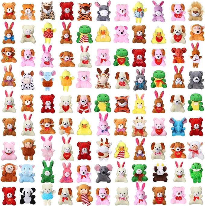 Zhanmai 100 Pcs Mini Plush Stuffed Animal Bulk Small Animal Toys Keychain Party Favors Easter Egg Stuff for Kids Birthday Valentine Carnival Classroom Prizes Gift Goodie Bag Filler(Cute Style)